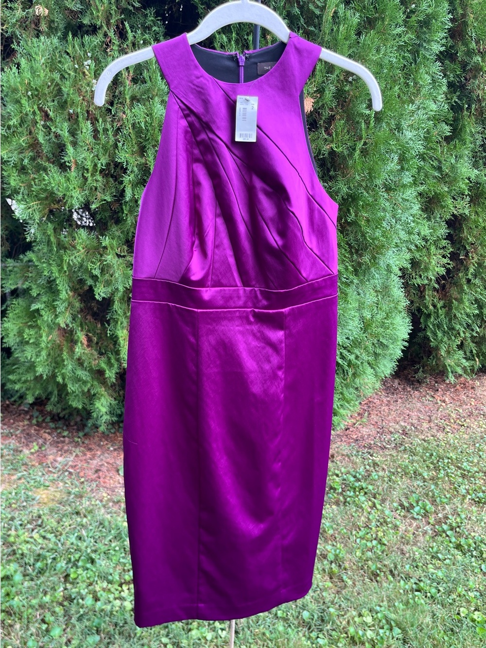 The Limited Magenta Satin Sheath Midi Dress